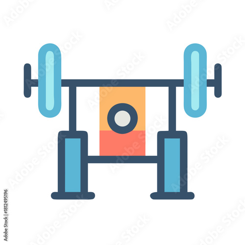Flat vector bench press weightlifting equipment icon on a black background