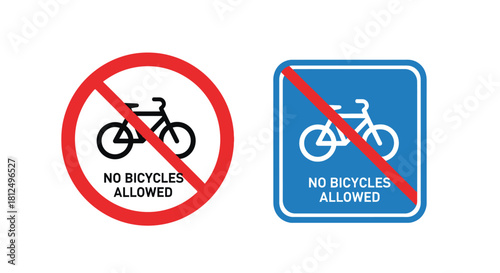 Prohibition signs depicting bicycles no cycling permitted in the designated area