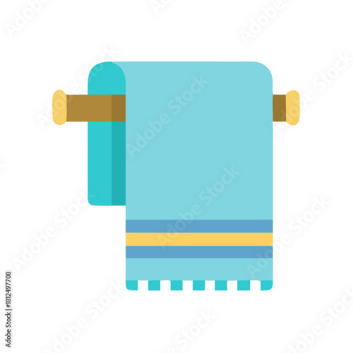 Modern flat design illustration of a blue towel on a wooden rack