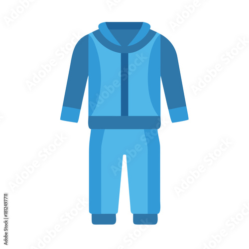 Blue tracksuit illustration on black background representing leisure fashion and athletic apparel