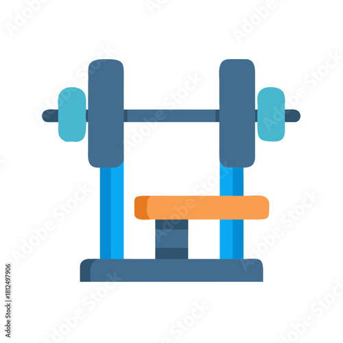Flat vector illustration of weightlifting bench press equipment for strength training