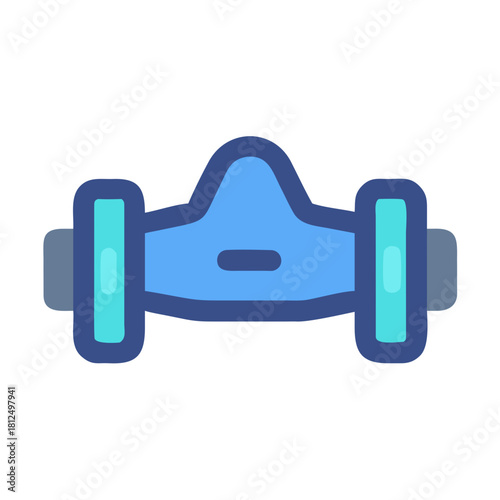 Blue and cyan dumbbell isolated on black background in cartoonish style