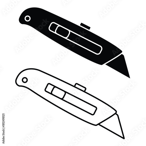 Cutter knife icon vector design. Set of knives vector symbol. Silhouette of cutter knives thin line icon. Vector illustration.