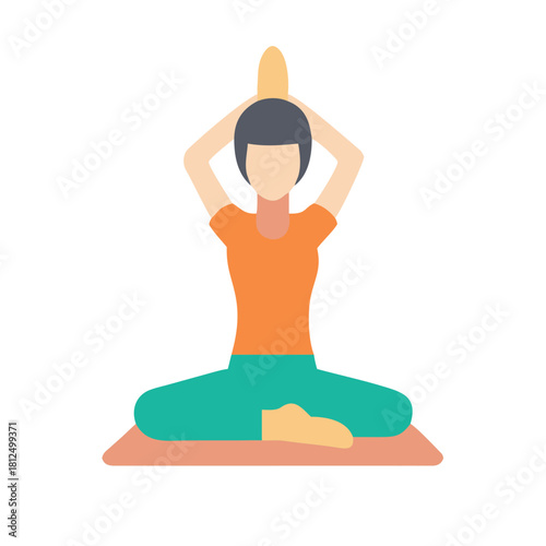 Flat vector illustration of woman meditating in lotus position on black background