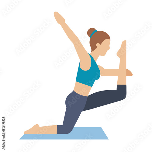 Minimalist Woman Doing Yoga Illustration, Flat Design, Fitness and Well-Being