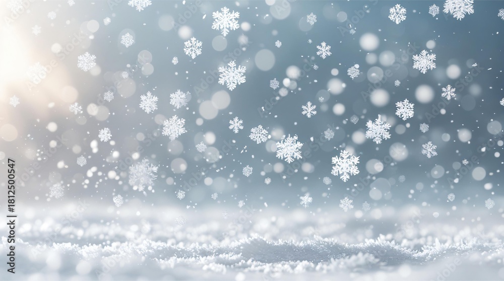 Fototapeta premium Gentle snowfall in a winter wonderland with soft light