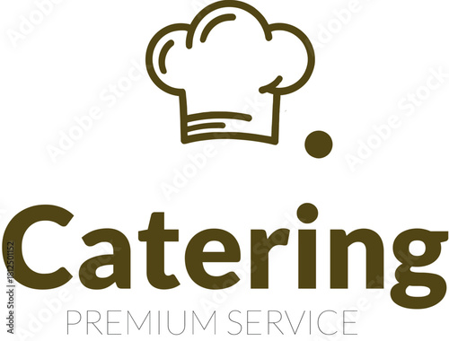 Premium catering service logo with a chefs hat icon, symbolizing professional food and event hospitality, white