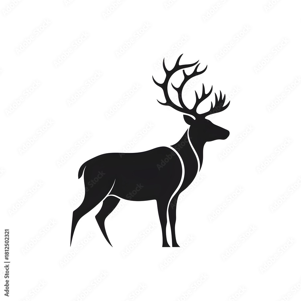 Obraz premium Elegant reindeer silhouette with antlers, minimalist Christmas design perfect for modern holiday cards, decorations and seasonal graphic designs.
