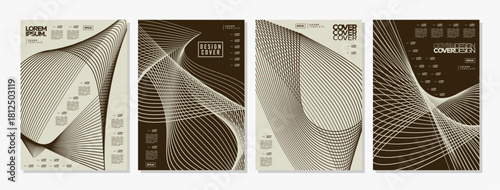 Futuristic sci-fi 80s-90s abstract line cover design set