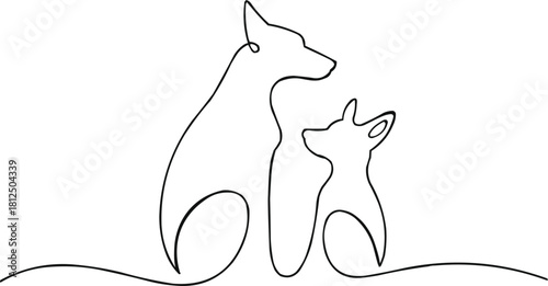 Two dogs one line drawing black and white animal canine