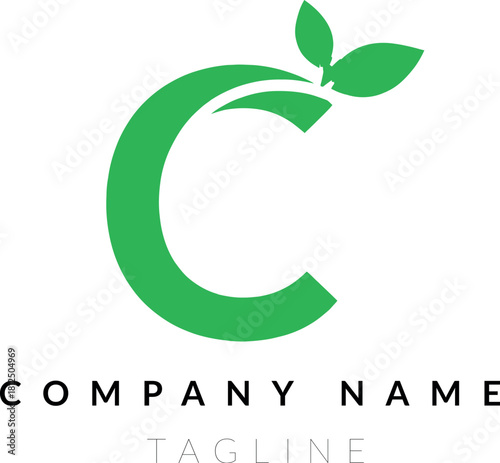 A vibrant green letter c logo design with fresh leaves, symbolizing nature, growth, and ecofriendly concepts
