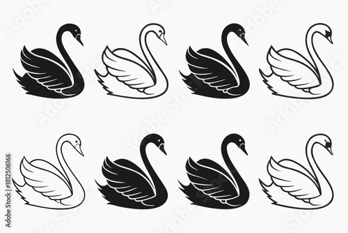 Minimalist swan outline icon set with geometric elements