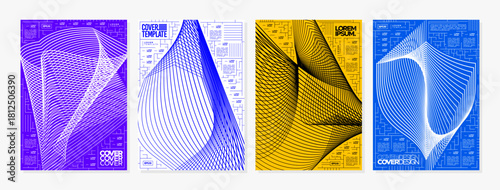 Colorful modern visual space line abstract cover set