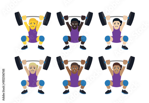 A woman lifting a barbell loaded with weights above their head gym emoji symbol sign icon vector illustration isolated flat strong person women female girl