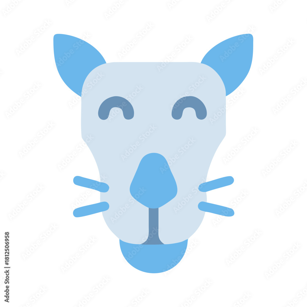 Obraz premium Simple cat cartoon face with blue and light blue color scheme on black background