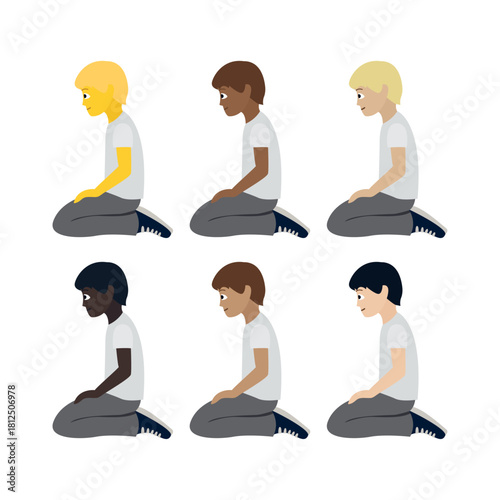 person kneeling on knees grey shirt non-binary emoji symbol sign icon vector illustration isolated flat