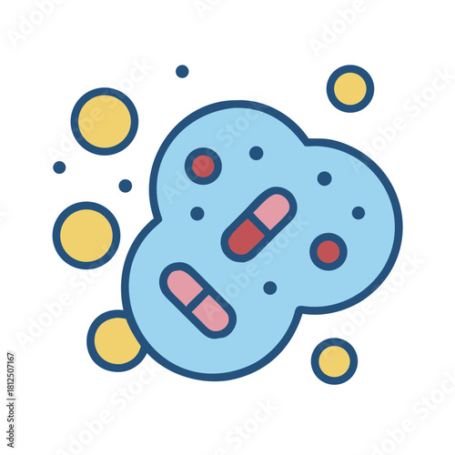 Stylized Vector Image of Microorganism with Capsules and Vesicles on Black Background