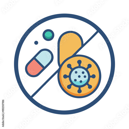 Vector illustration depicting restriction of medicines and viruses in a flat design