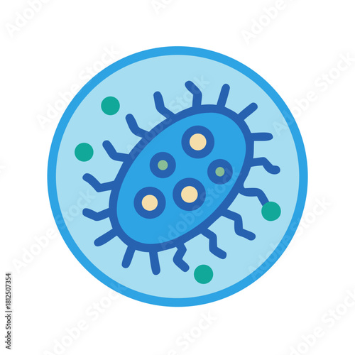 Flat design illustration of a bacteria cell within a circular boundary on black