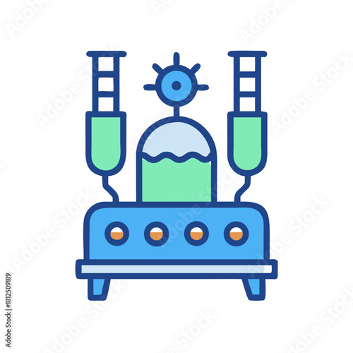 Retro science lab equipment icon illustration in bold color on black background