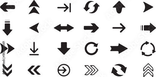 Collection Of Black Arrow Icons In A Grid Layout Keywords: arrow, icon, symbol, direction