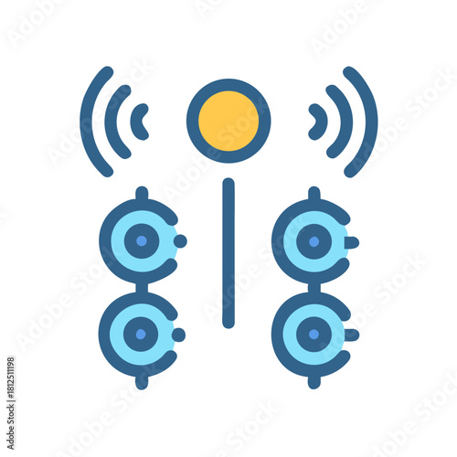 Abstract communication tower broadcasting signal icon with simple flat design