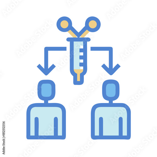 Conceptual flat vector illustration of vaccination distribution to two individuals on black background