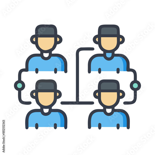 Organizational chart icon illustrating hierarchy and team structure on a black background