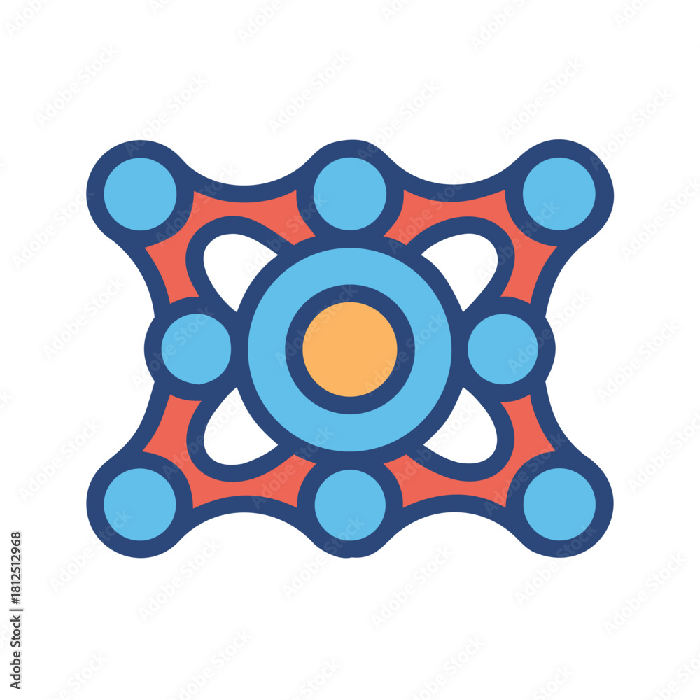 Fototapeta premium Interconnected circles in abstract shape with retro color scheme over black backdrop