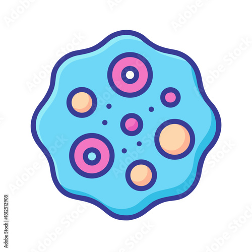 Stylized illustration of a cell with various internal structures on a dark background