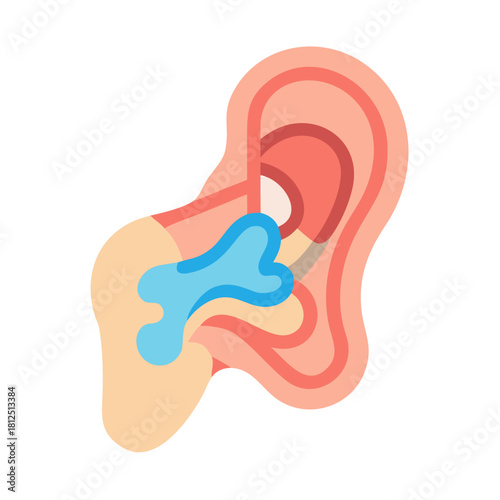 Anatomical Ear Illustration Showing Inner Structure with Bone on Black Background