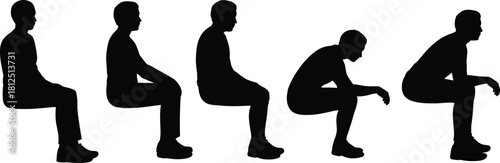Silhouette, sitting, squatting, posture, transition, movement, people, body, gesture, black, white, vector, illustration, abstract, design, ergonomic, biomechanics, flexibility, balance, exercise