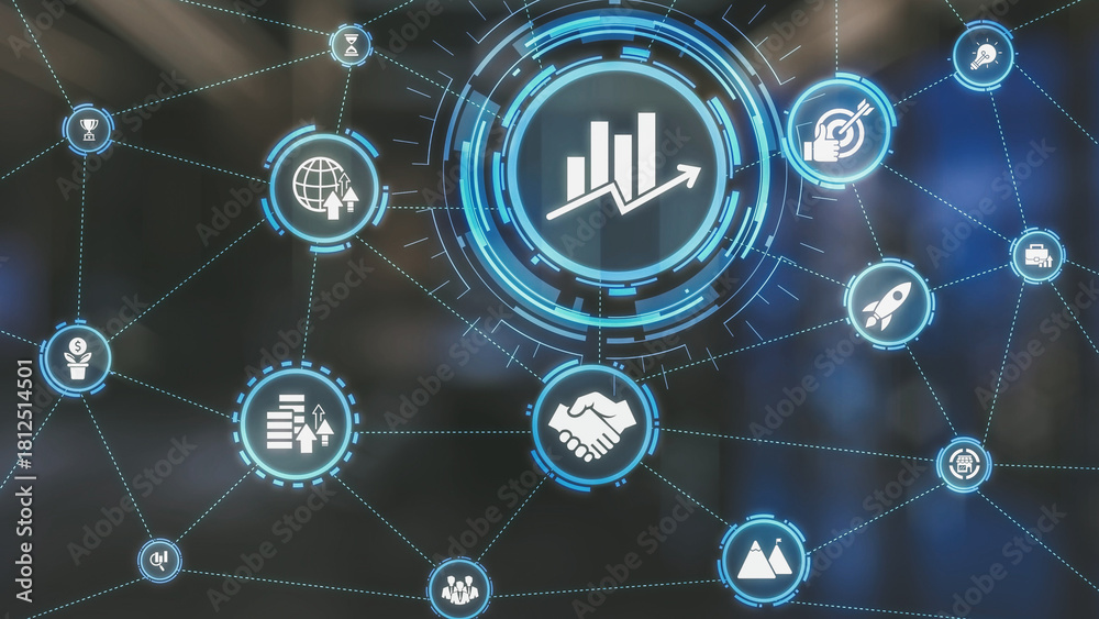 Obraz premium Business growth strategy, growth planning, business expansion, strategic metrics, and innovation roadmap for continued business growth and business success by 2025 and beyond. Spire