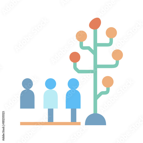 Flat design illustration of queue waiting in line for a unique coatrack