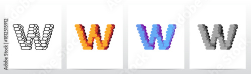 Stripes Rounded Edge Rectangle Lines Layer Stack Letter Initial Logo Design W