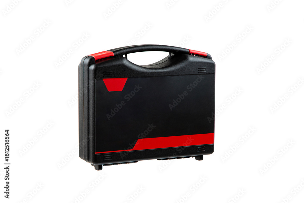 Fototapeta premium Durable black and red plastic hard case for tools or equipment on a white back