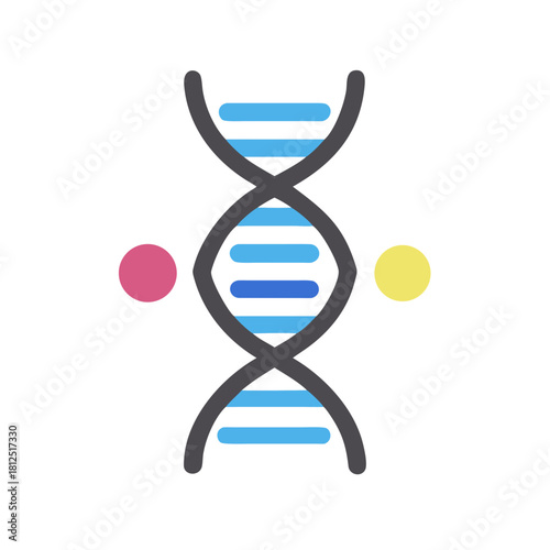 Stylized DNA molecule representation with two colored circles on a black background