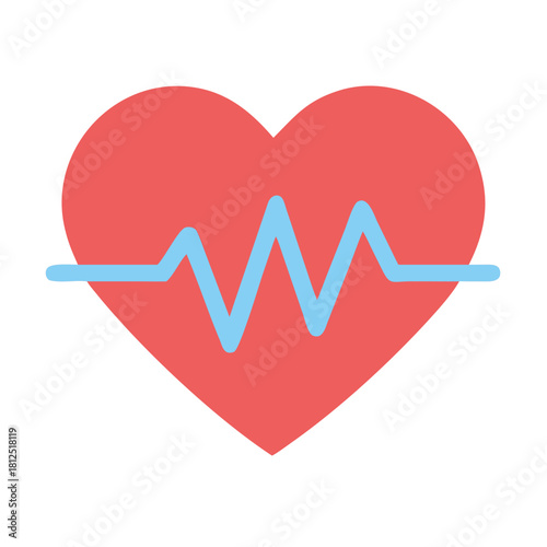 Minimalistic flat vector illustration of a heart with an electrocardiogram on black