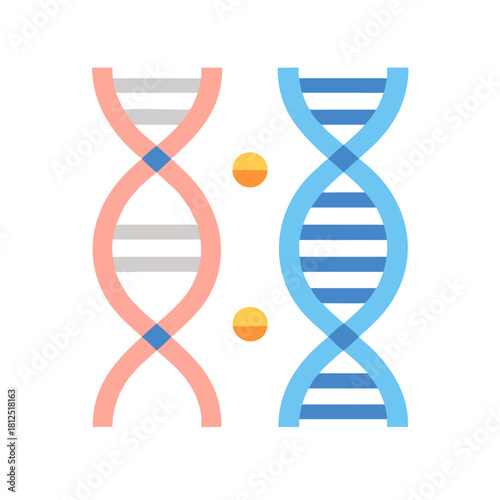 DNA molecules illustrated in pink and blue against a black background represent genetics