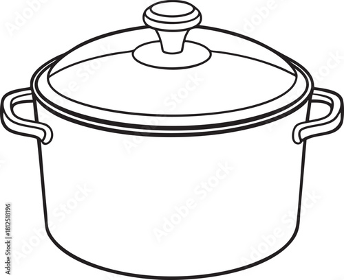 Cooking pot with handles line art illustration for culinary, kitchen, and household utensil design projects