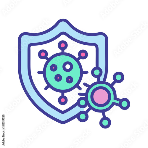 Immune system protection concept: shield defending against a viral attack, simple style
