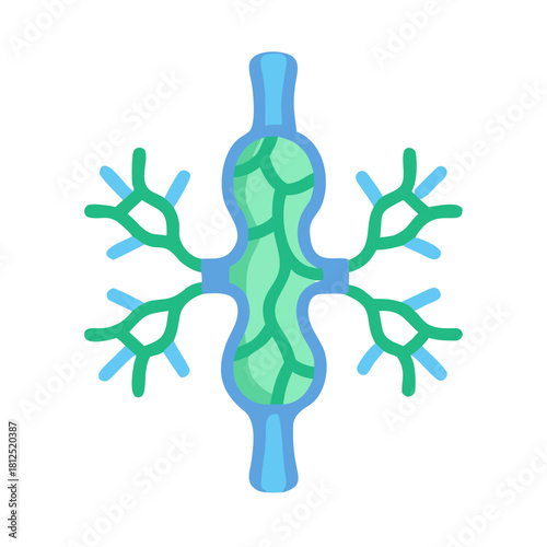 Stylized nerve cell illustration with branched connections on a solid black background