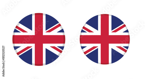 Two circular buttons displaying the union jack flag of the united kingdom