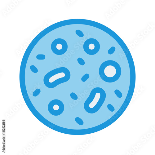 Abstract illustration of a light blue microorganism colony, surrounded by a dark outline