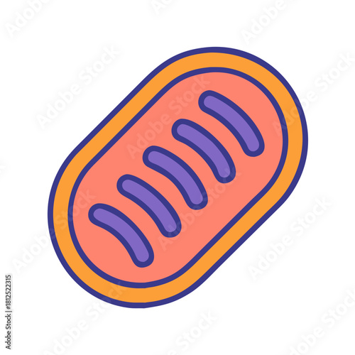Illustration of a simplified mitochondria structure with cartoonish design on a black background