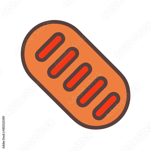 Flat icon style image of a baguette bread loaf on a black background