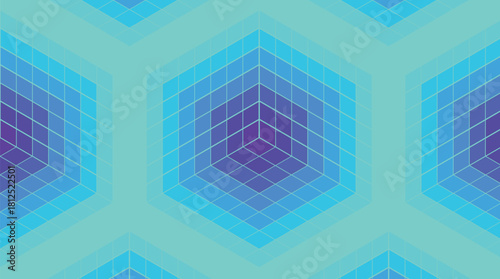A captivating vector banner background featuring isometric cubes, done in calming blue and rich blue tones.