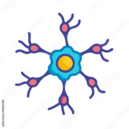Stylized Neuron Illustration on Black Background, Representing Biology and Neuroscience