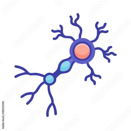 Cartoon neuron with dendrites and axon on a solid black background