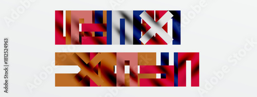 Abstract colorful blocks form text. Geometric shapes overlap creating visual interest. Minimalist design, modern aesthetic.